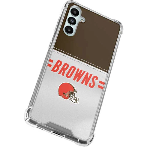 NFL Cleveland Browns White Striped Galaxy A14 5G Clear Case