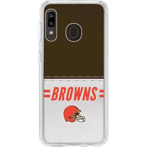 NFL Cleveland Browns White Striped Galaxy A20 Clear Case