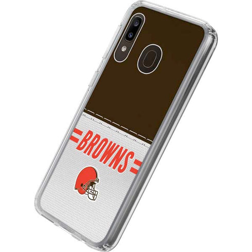 NFL Cleveland Browns White Striped Galaxy A20 Clear Case