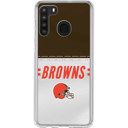 NFL Cleveland Browns White Striped Galaxy A21 Clear Case