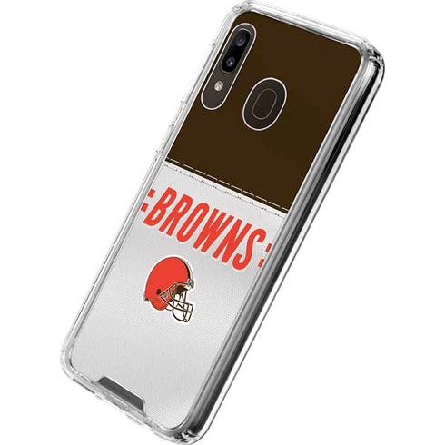 NFL Cleveland Browns White Striped Galaxy A30 Clear Case
