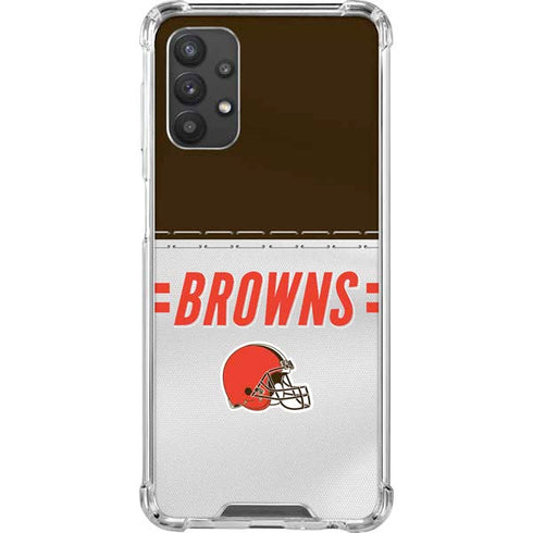 NFL Cleveland Browns White Striped Galaxy A32 5G Clear Case
