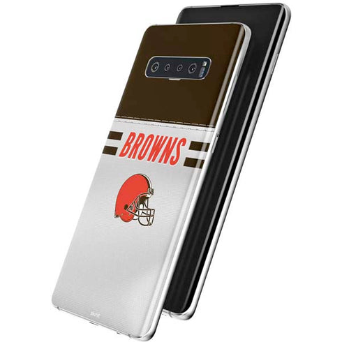 NFL Cleveland Browns White Striped Galaxy S10 Plus Skin