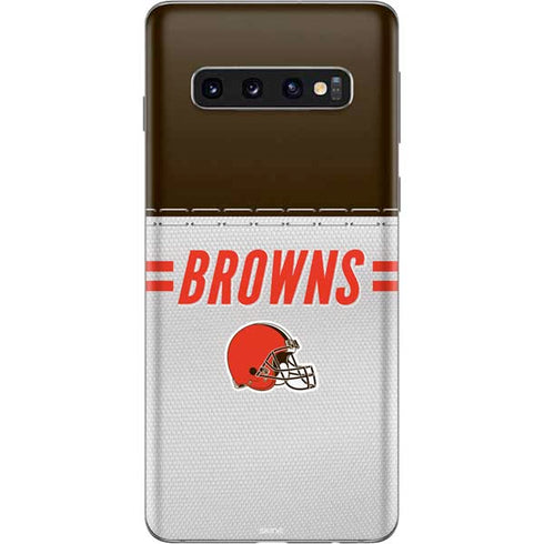 NFL Cleveland Browns White Striped Galaxy S10 Skin