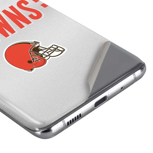 NFL Cleveland Browns White Striped Galaxy S20 Skin
