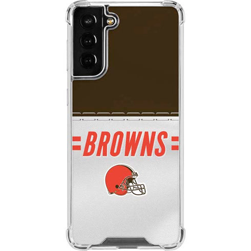 NFL Cleveland Browns White Striped Galaxy S21 FE Clear Case