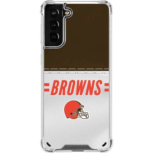 NFL Cleveland Browns White Striped Galaxy S21 Plus 5G Clear Case