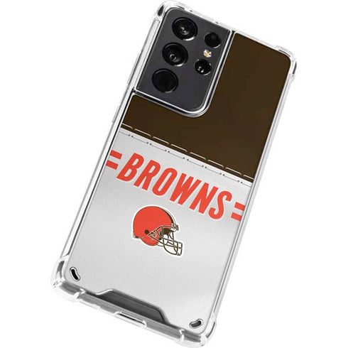 NFL Cleveland Browns White Striped Galaxy S21 Ultra 5G Clear Case