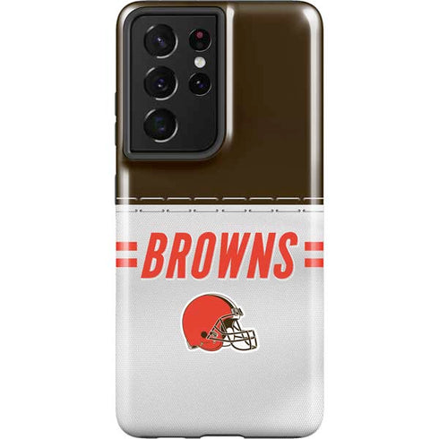 NFL Cleveland Browns White Striped Galaxy S21 Ultra 5G Pro Case