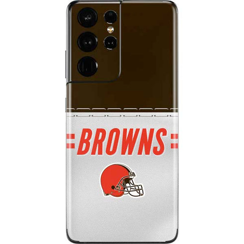 NFL Cleveland Browns White Striped Galaxy S21 Ultra 5G Skin