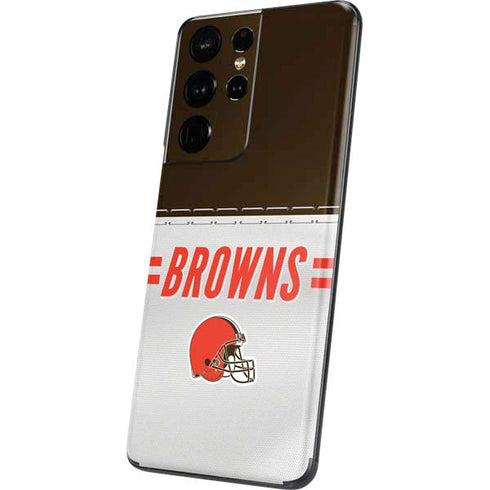 NFL Cleveland Browns White Striped Galaxy S21 Ultra 5G Skin