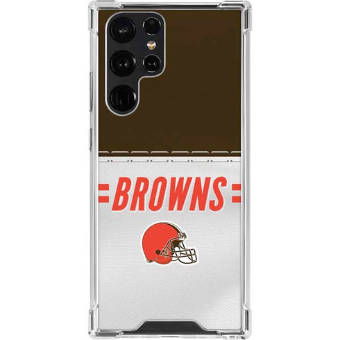 NFL Cleveland Browns White Striped Galaxy S22 Ultra Clear Case