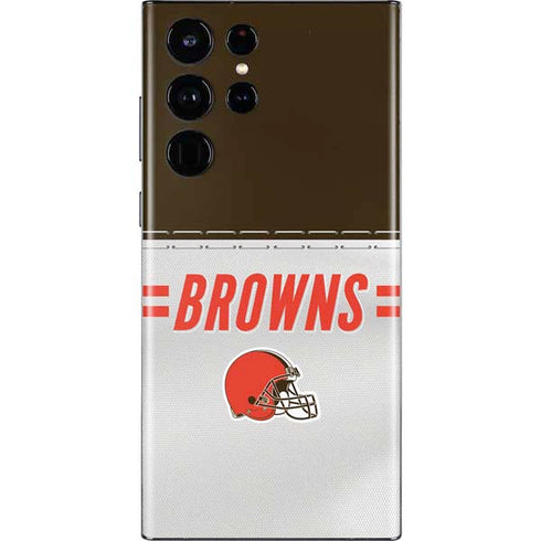 NFL Cleveland Browns White Striped Galaxy S22 Ultra Skin