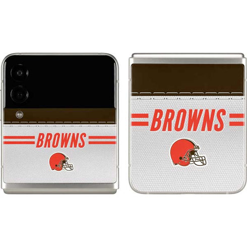 NFL Cleveland Browns White Striped Galaxy Z Flip3 5G Skin