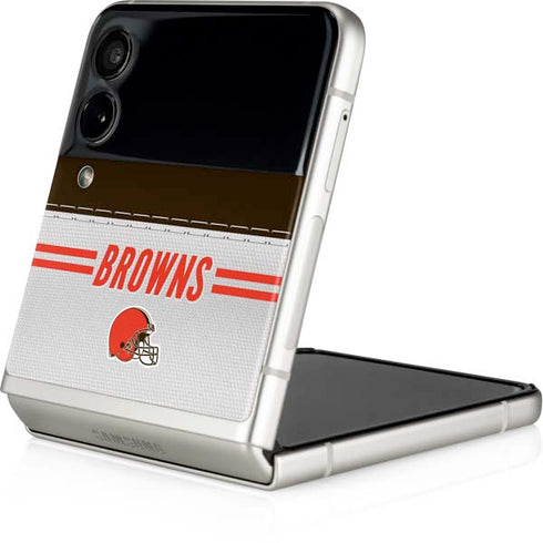 NFL Cleveland Browns White Striped Galaxy Z Flip3 5G Skin