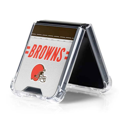NFL Cleveland Browns White Striped Galaxy Z Flip5 5G Clear Case