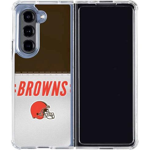NFL Cleveland Browns White Striped Galaxy Z Fold5 5G Clear Case