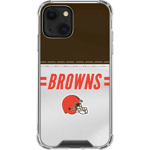 NFL Cleveland Browns White Striped iPhone 14 Clear Case