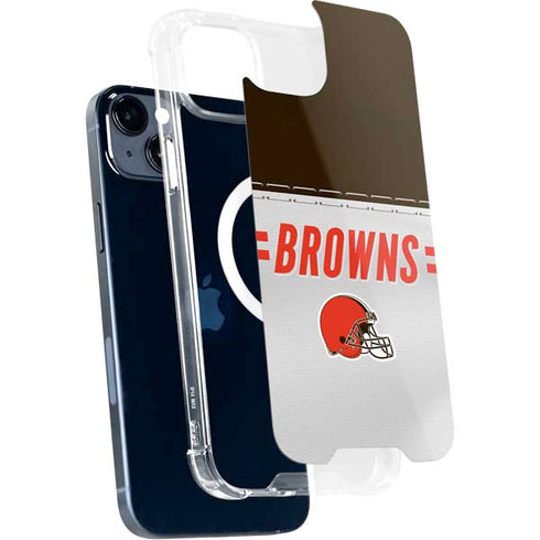 NFL Cleveland Browns White Striped iPhone 15 Plus MagSafe Case
