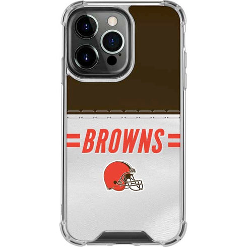 NFL Cleveland Browns White Striped iPhone 15 Pro Clear Case
