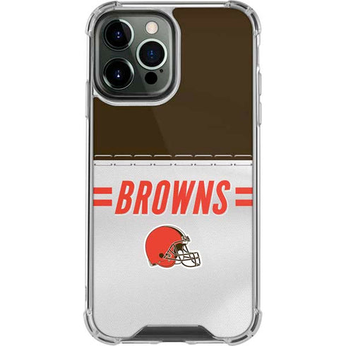 NFL Cleveland Browns White Striped iPhone 14 Pro Max Clear Case