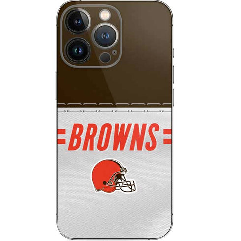 NFL Cleveland Browns White Striped iPhone 14 Pro Skin