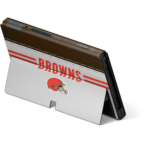NFL Cleveland Browns White Striped Nintendo Switch OLED (2021) Skin