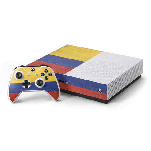 Colombia Flag Distressed Xbox One S Console and Controller Bundle Skin