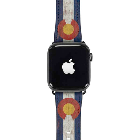 Colorado Flag Dark Wood Apple Watch Band 42-44mm