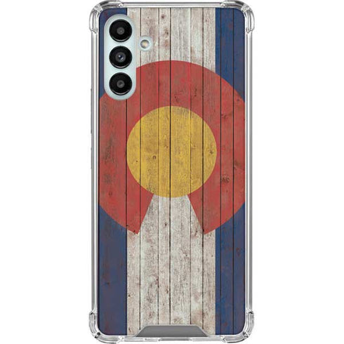 Colorado Flag Dark Wood Galaxy A13 5G Clear Case