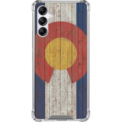Colorado Flag Dark Wood Galaxy A14 5G Clear Case