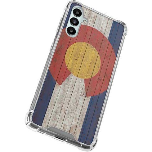 Colorado Flag Dark Wood Galaxy A14 5G Clear Case