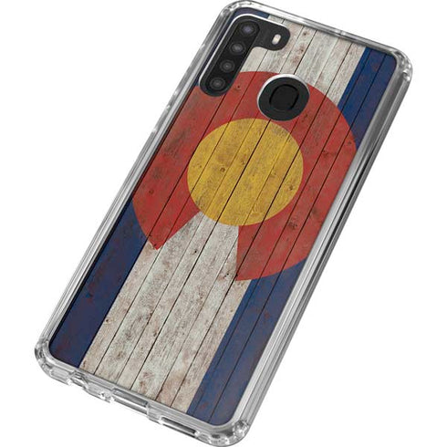 Colorado Flag Dark Wood Galaxy A21 Clear Case