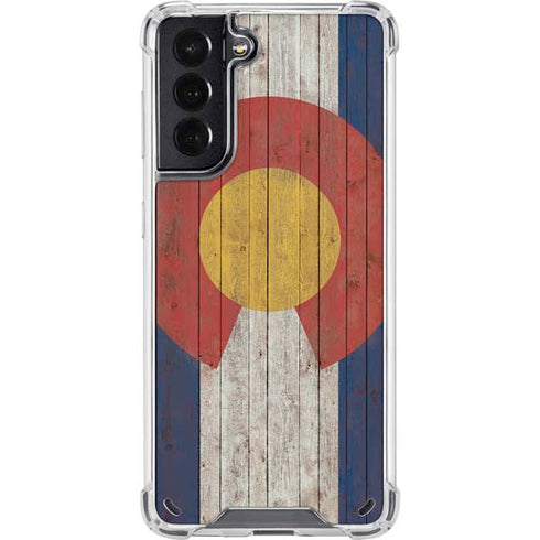 Colorado Flag Dark Wood Galaxy S21 5G Clear Case