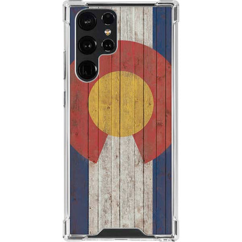 Colorado Flag Dark Wood Galaxy S24 Ultra Clear Case
