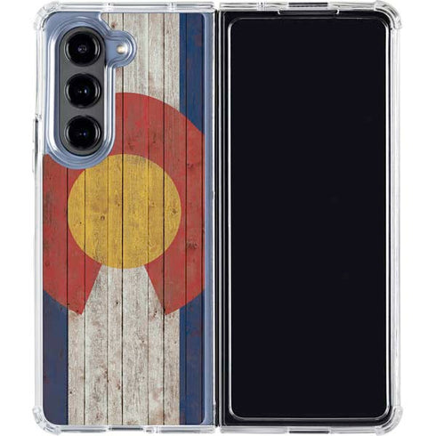 Colorado Flag Dark Wood Galaxy Z Fold5 5G Clear Case