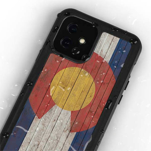 Colorado Flag Dark Wood iPhone 12 Mini Waterproof Case
