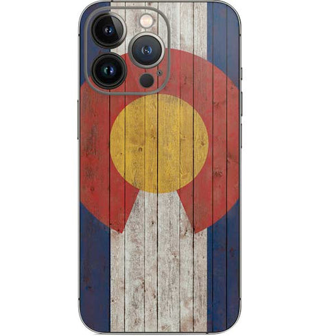 Colorado Flag Dark Wood iPhone 13 Pro Skin