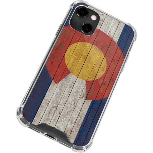 Colorado Flag Dark Wood iPhone 14 Clear Case