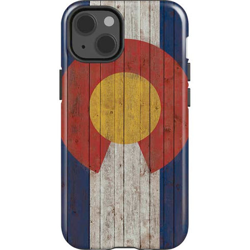 Colorado Flag Dark Wood iPhone 14 Impact Case