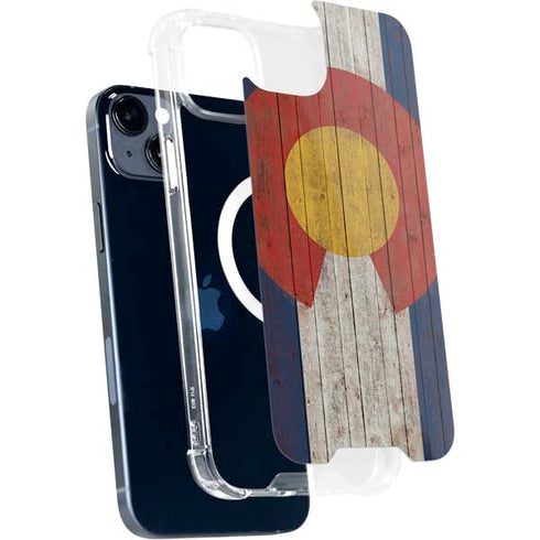 Colorado Flag Dark Wood iPhone 14 Plus MagSafe Case
