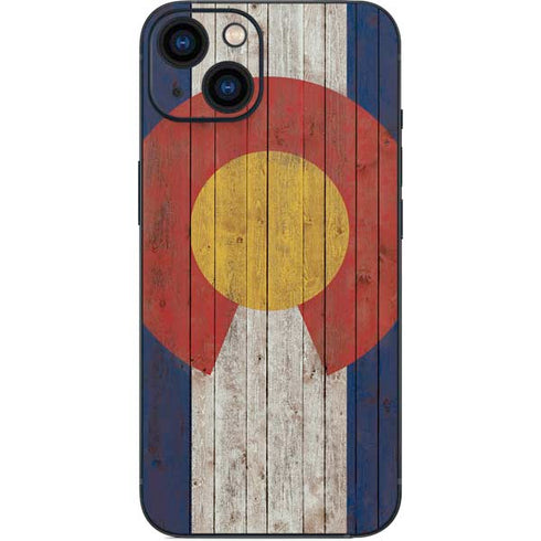 Colorado Flag Dark Wood iPhone 15 Plus Skin