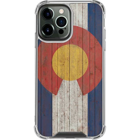 Colorado Flag Dark Wood iPhone 15 Pro Max Clear Case