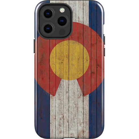 Colorado Flag Dark Wood iPhone 15 Pro Max Impact Case