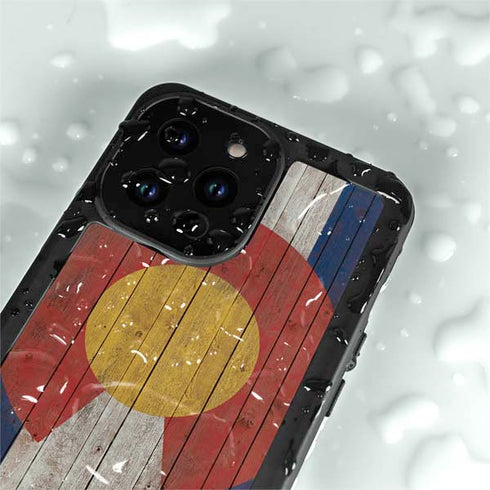 Colorado Flag Dark Wood iPhone 14 Pro Max Waterproof Case