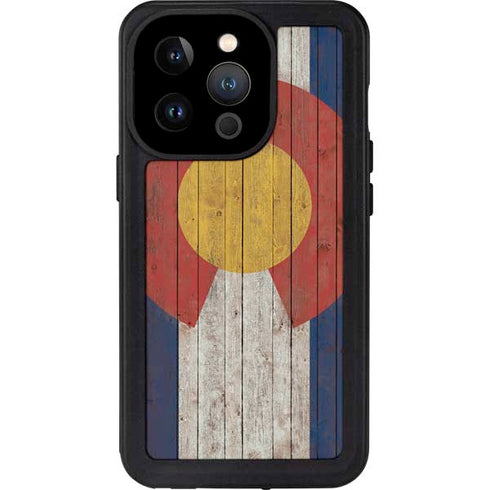 Colorado Flag Dark Wood iPhone 14 Pro Waterproof Case