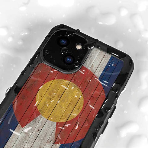 Colorado Flag Dark Wood iPhone 15 Plus Waterproof Case