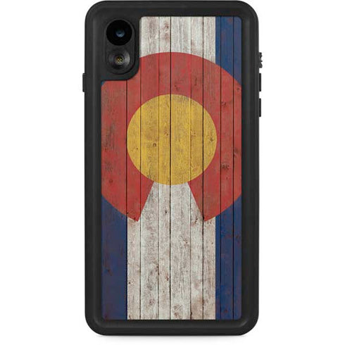 Colorado Flag Dark Wood iPhone XR Waterproof Case