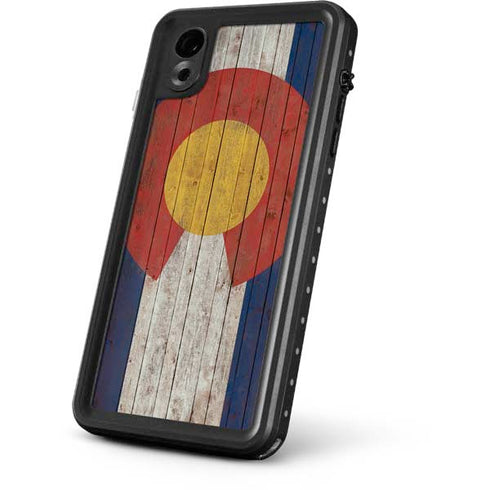 Colorado Flag Dark Wood iPhone XR Waterproof Case