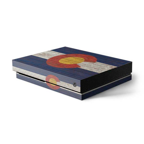 Colorado Flag Dark Wood Xbox One X Console Skin